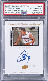 2009-10 UD "Exquisite Collection" Exquisite Rookie Autograph Parallel #64 Stephen Curry Signed Rookie Card (#16/30) - PSA Authentic, PSA/DNA 10